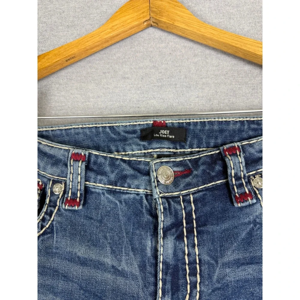 True Religion Joey Low Rise Flare Super T Stitch Blue Denim Jeans Mens 37 x 31.5